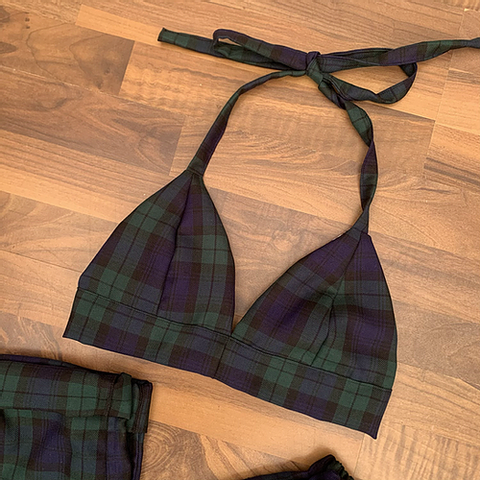 ROWAN Green/Navy Tartan Bow Back Bra