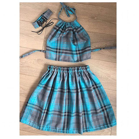 ELSIE Grey/Blue Tartan Backless Halter ONLY