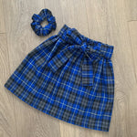 WILLOW Blue Tartan Skirt with Belt & Scrunchie