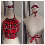 APRIL Red Tartan Backless Halter