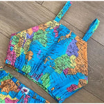 GLOBAL Map Print 100% Cotton Crop Top