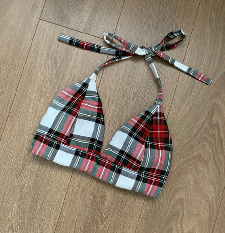 HOLLY White/Red Tartan Bow Back Bra