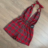 APRIL Red Tartan Backless Playsuit