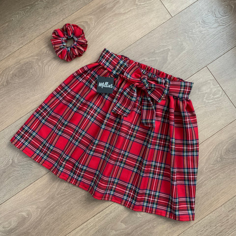 APRIL Red Tartan Skirt with Belt & Scrunchie