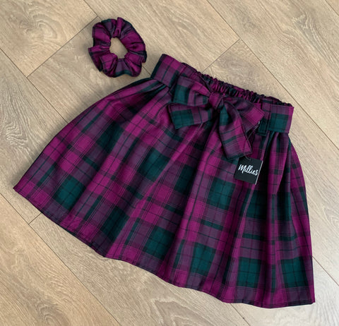 Hayley Purple/Green Tartan Skirt with Belt & Scrunchie