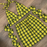 DANIELLE Yellow Tartan Bow Back Bra & Skirt Set