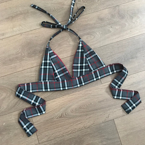 LILIANNA Grey/Red Tartan Bow Back Bra