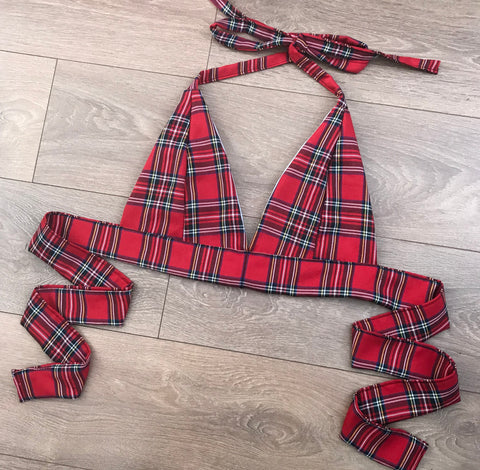 APRIL Red Tartan Bow Back Bra