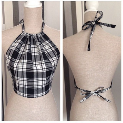 SOPHIE Black/White Tartan Backless Halter