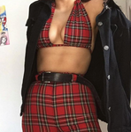 APRIL Red Tartan Backless Bra Halter