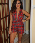 APRIL Red Tartan Backless Playsuit