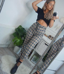 ELIZA Cream Tartan Trousers