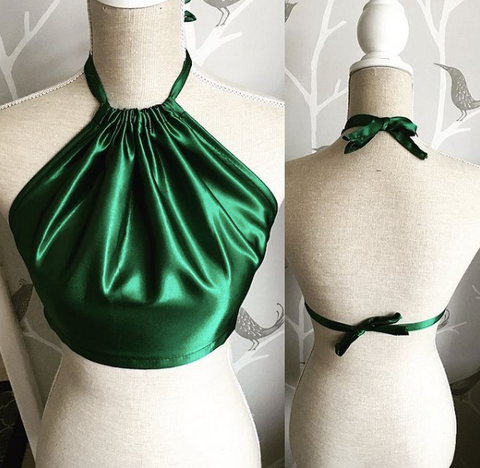 EMERALD Green Satin Backless Halter