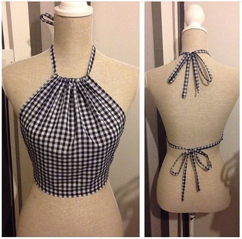 ELLIE Black Gingham Backless Halter