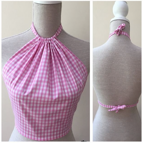 LUCY Pink Gingham Backless Halter