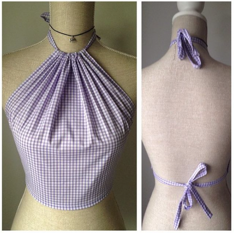 HARLOW Lilac Gingham Backless Halter