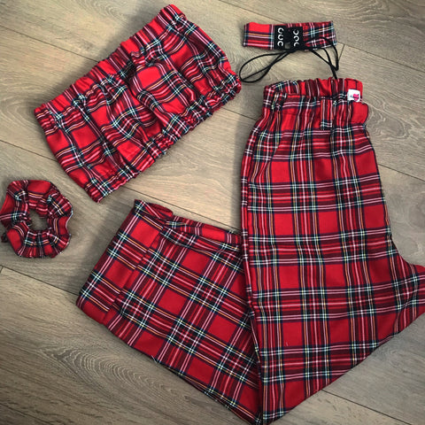 APRIL Red Tartan Bandeau & Trousers Set