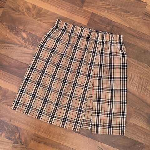 ELIZA Cream Tartan Side Split Skirt