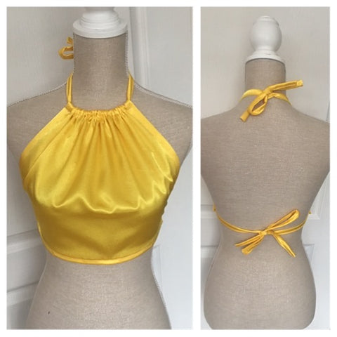 SUNNI Yellow Satin Backless Halter