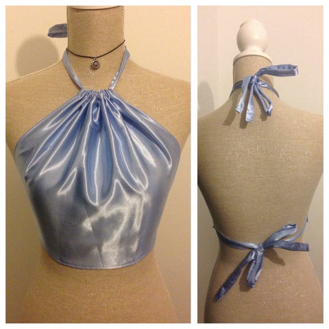 SKYE Blue Satin Backless Halter