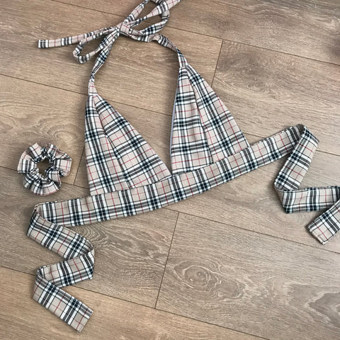 ELIZA Cream Tartan Bow Back Bra